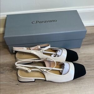 Women's Cream and Black Flats